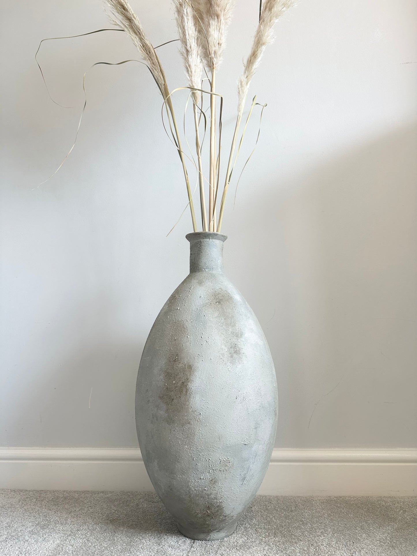 Tall green/grey rustic floor standing vase