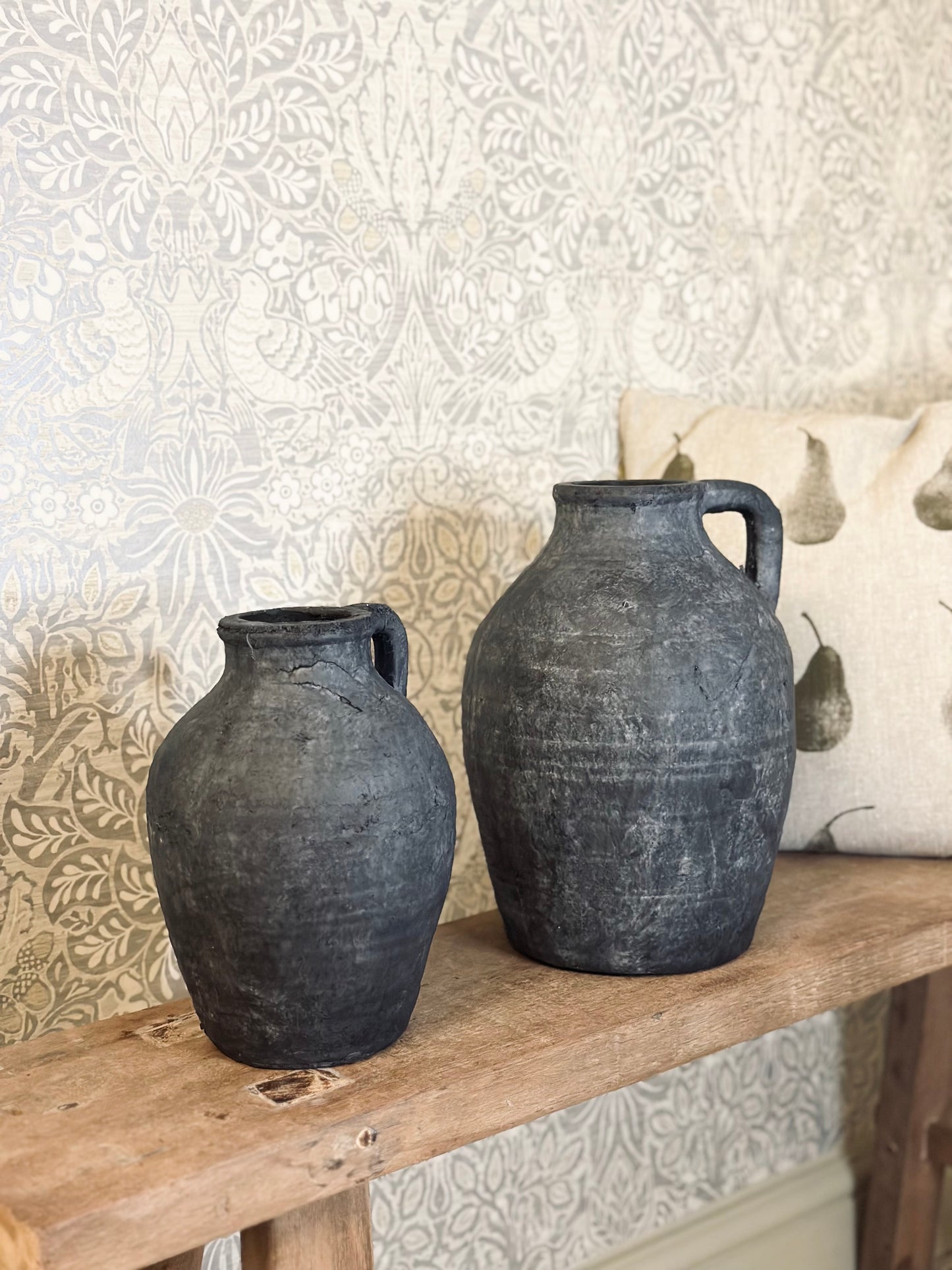 Large Contemporary Stone Black Pitcher Jug Vase