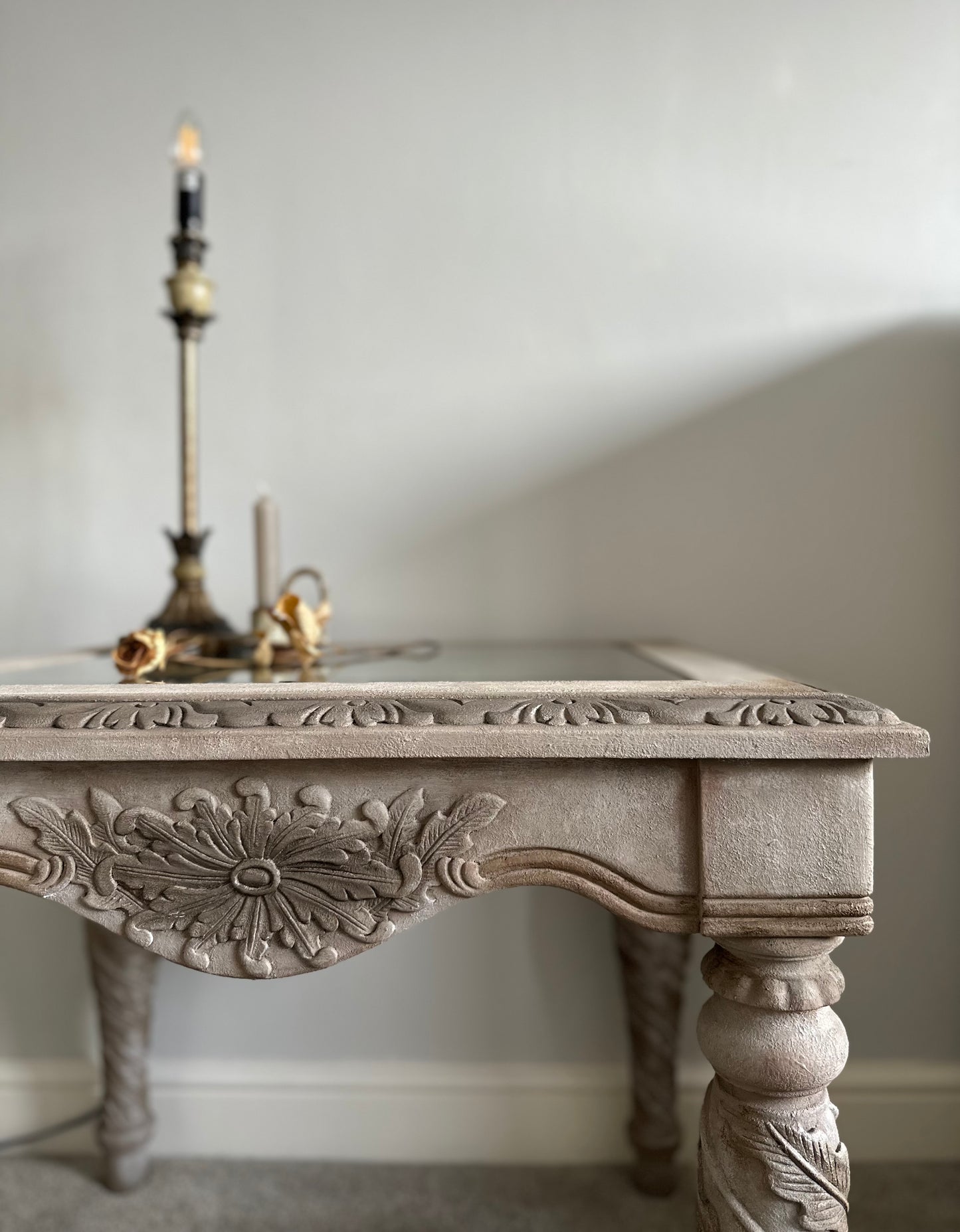 Victorian Carved Wood Glass Top Table