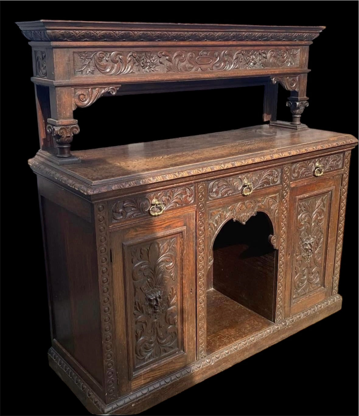 Green Man Heavily Carved Antique Sideboard
