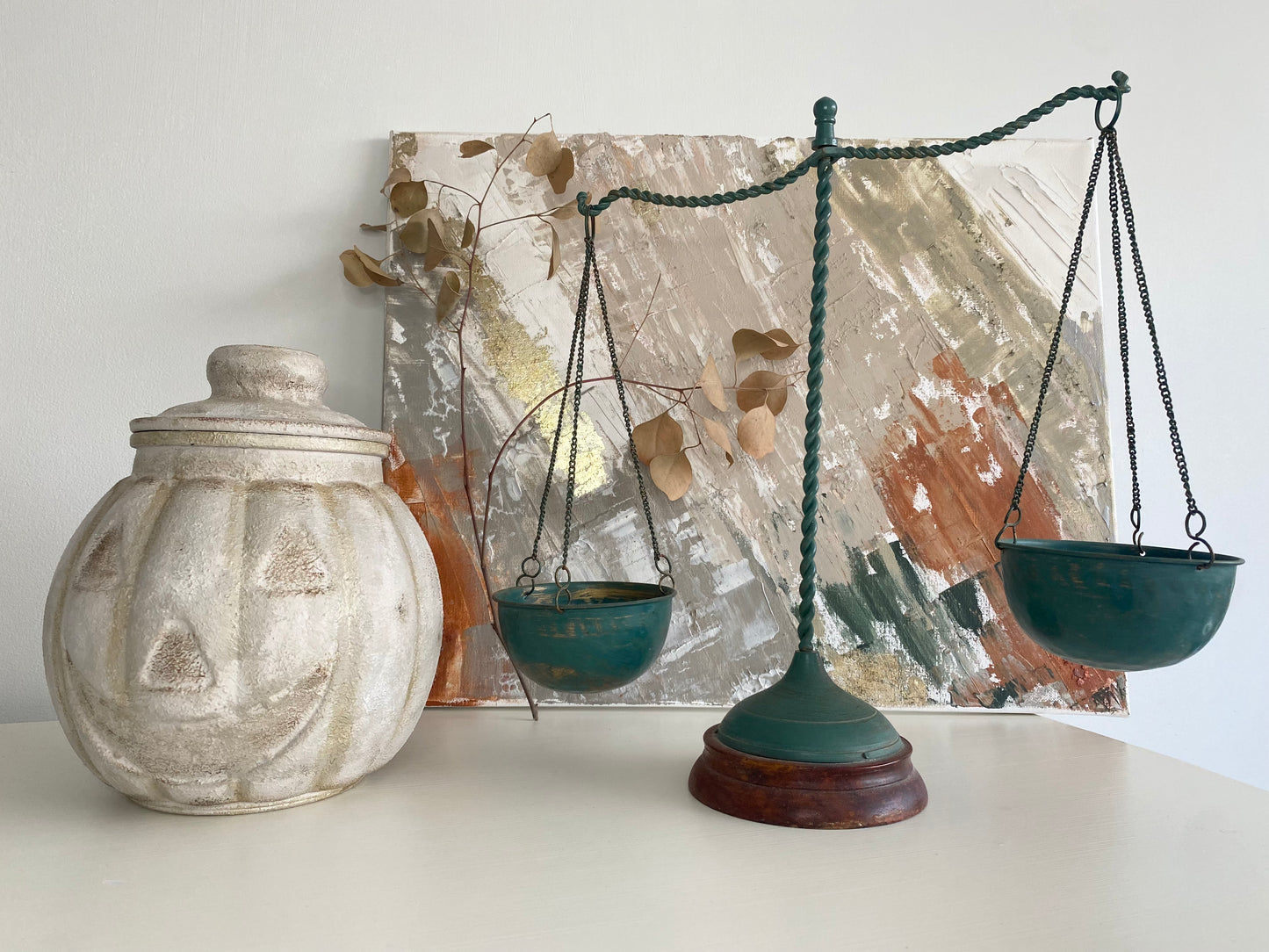 Rustic hand painted pumpkin sweet jar