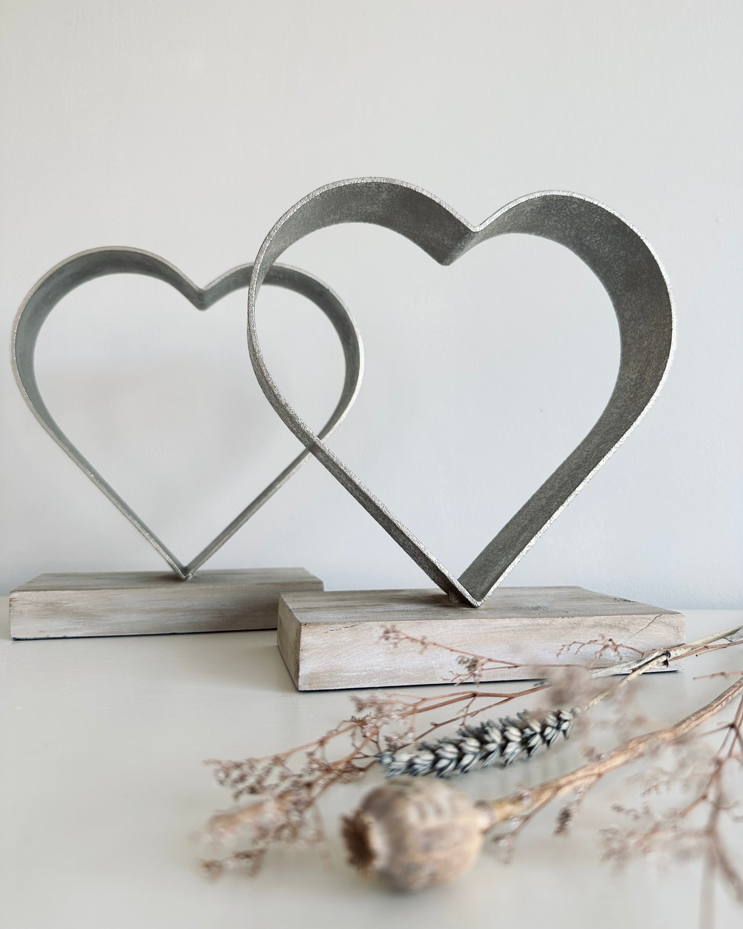 Set of two Rustic wooden love hearts