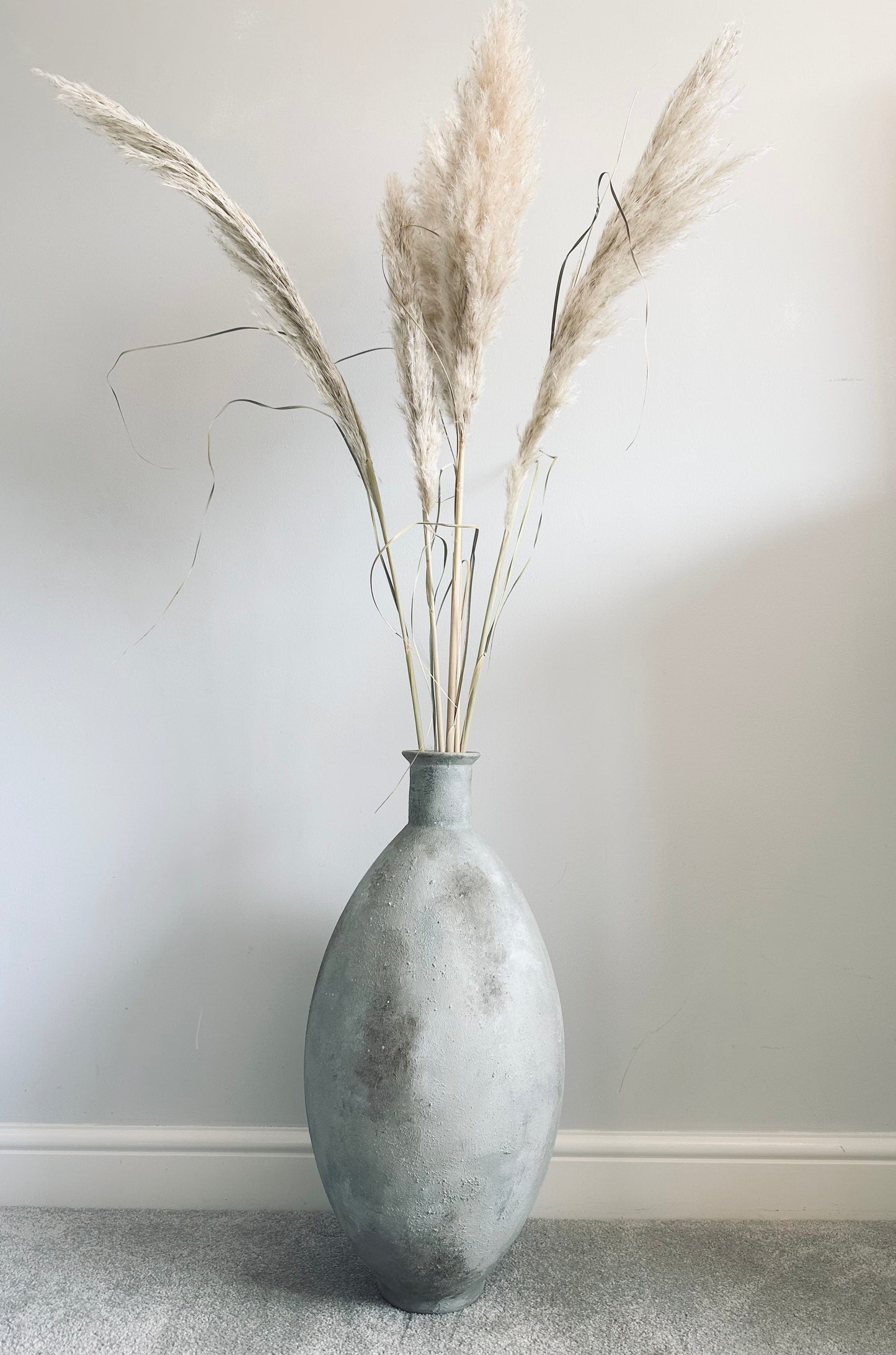 Tall green/grey rustic floor standing vase