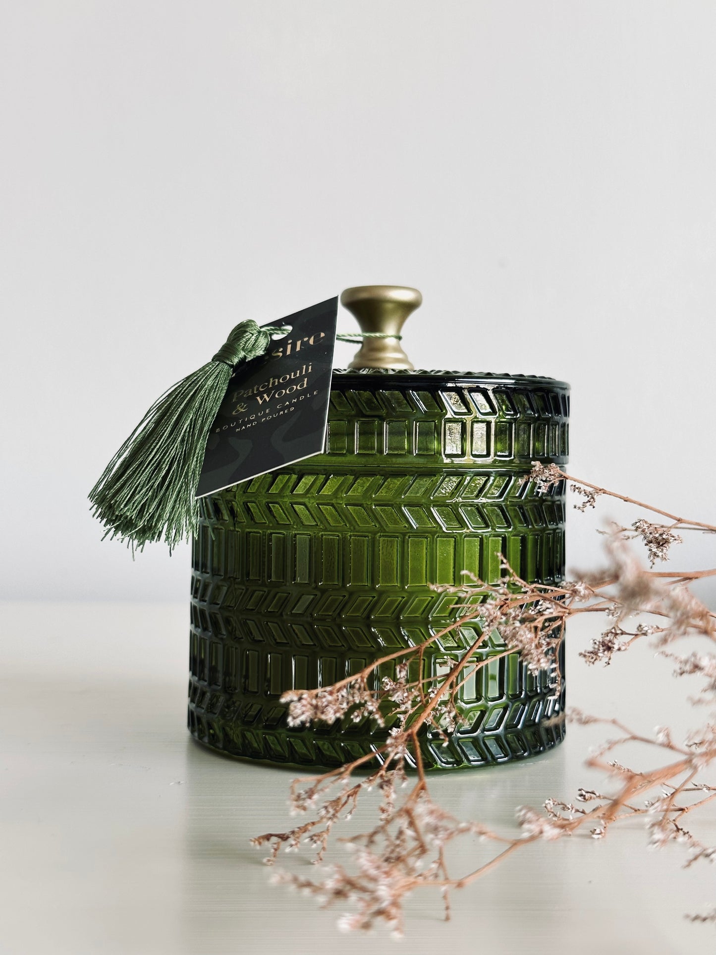 Stunning Patchouli and Wood Scented Glass Candle