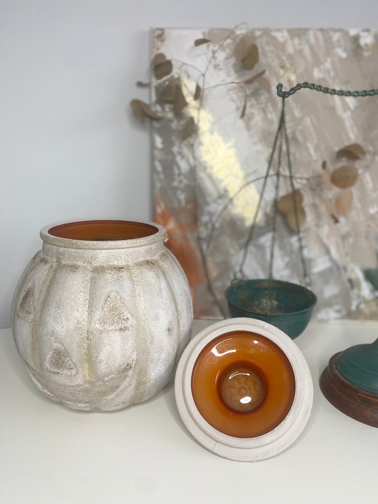 Rustic hand painted pumpkin sweet jar