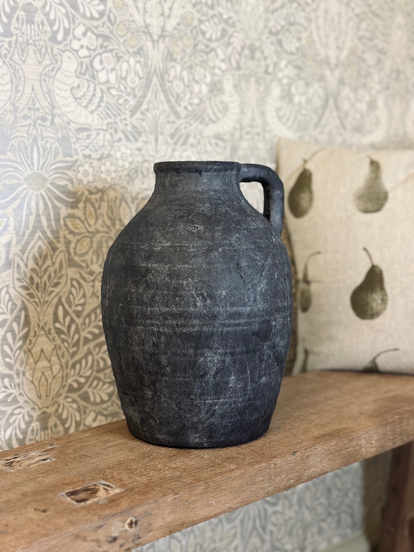 Large Contemporary Stone Black Pitcher Jug Vase