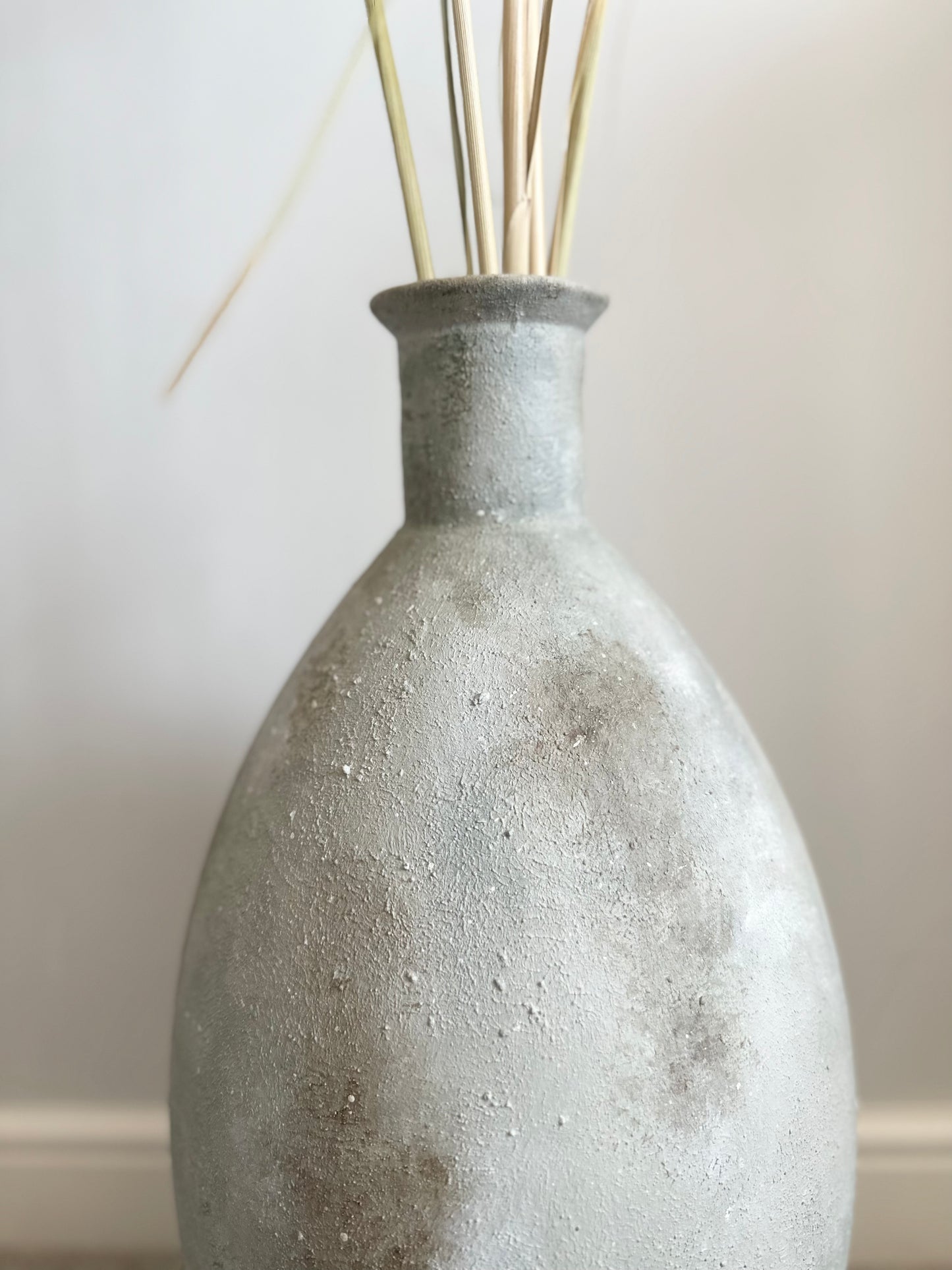 Tall green/grey rustic floor standing vase