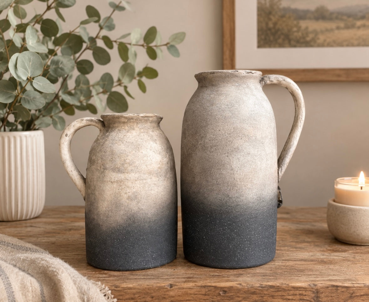 Medium Black and Beige Jug Vase
