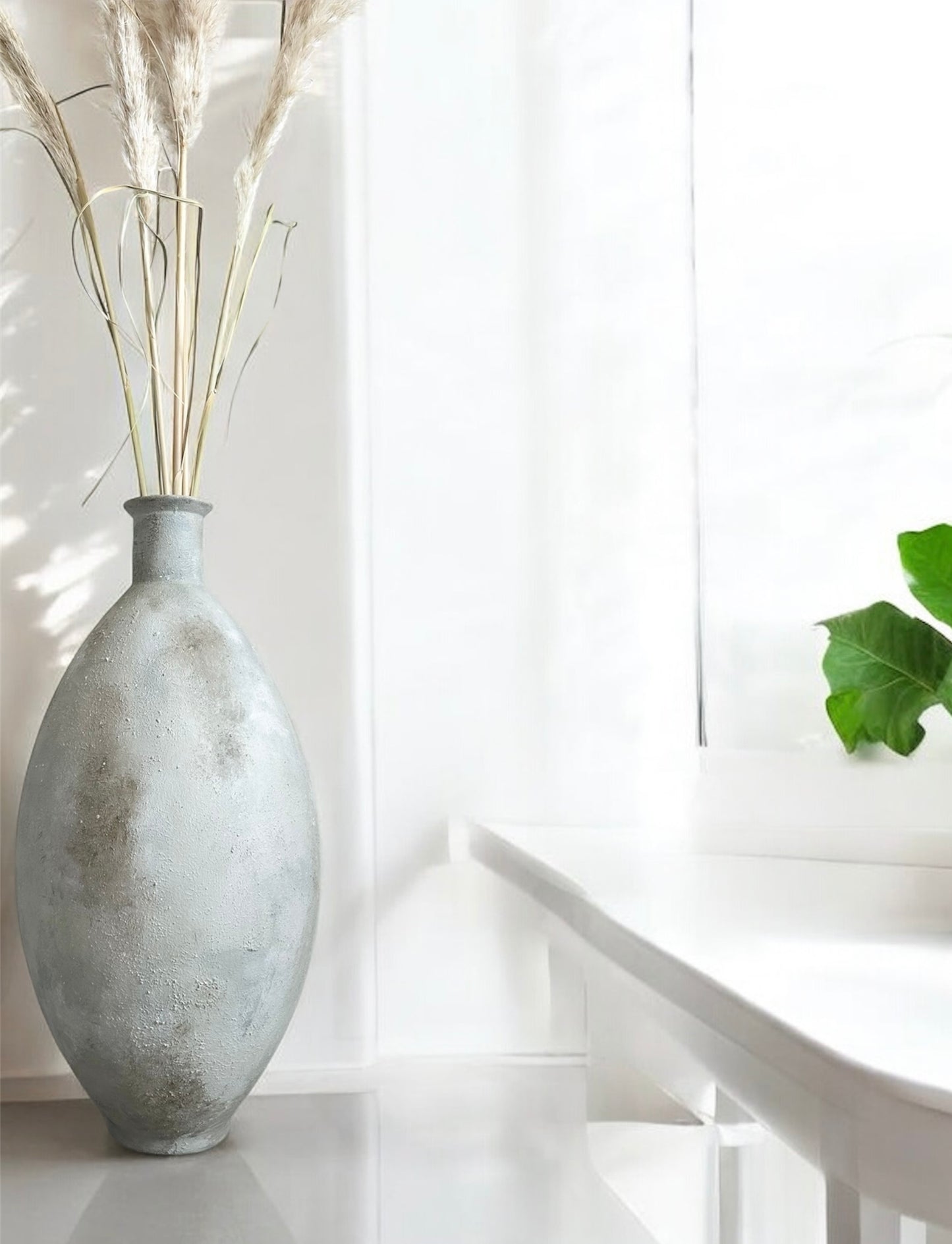 Tall green/grey rustic floor standing vase