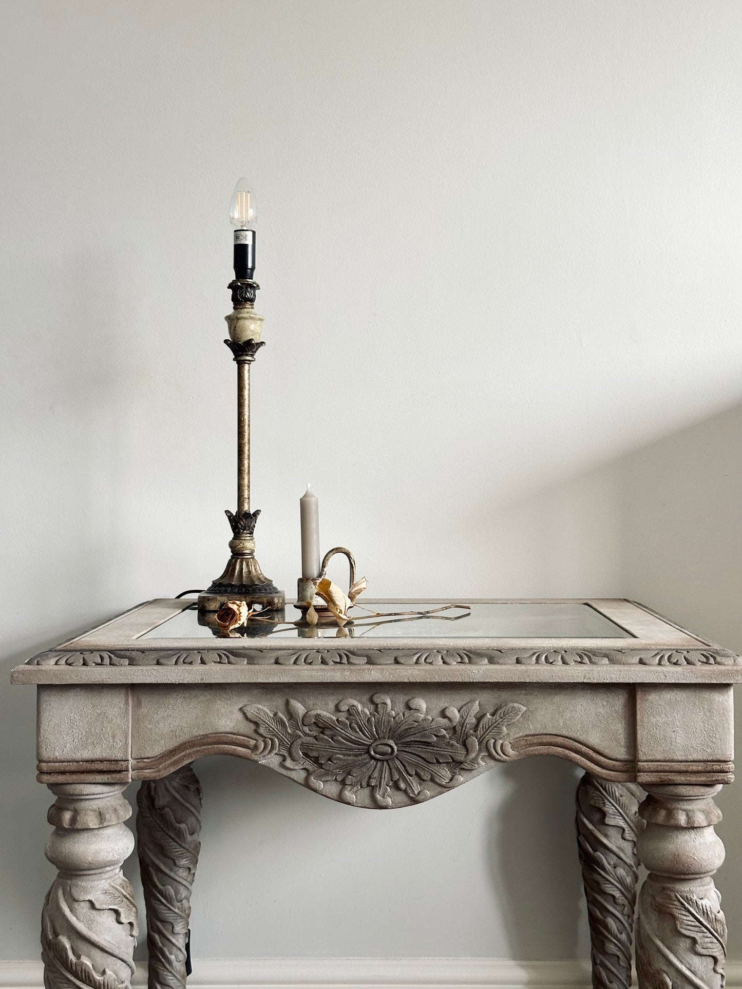 Victorian Carved Wood Glass Top Table