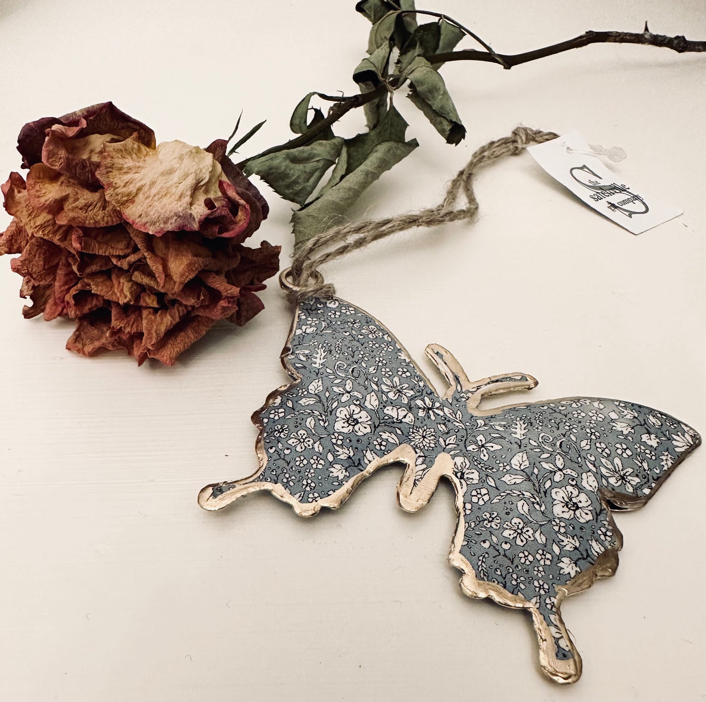Blue Floral Butterfly Hanger