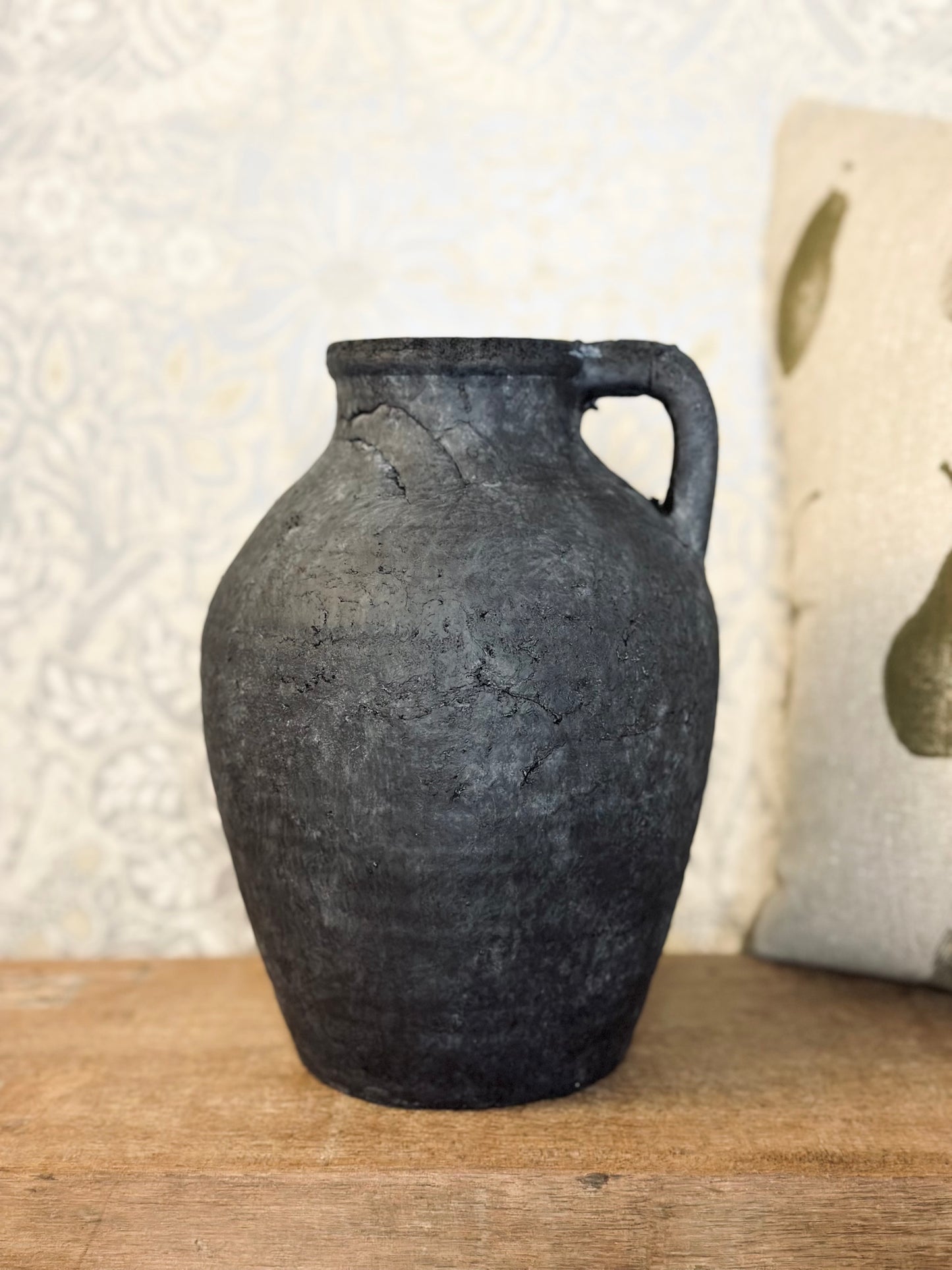 Small Contemporary Stone Black Pitcher Jug Vase