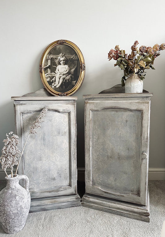 French style vintage distressed hand painted cabinets