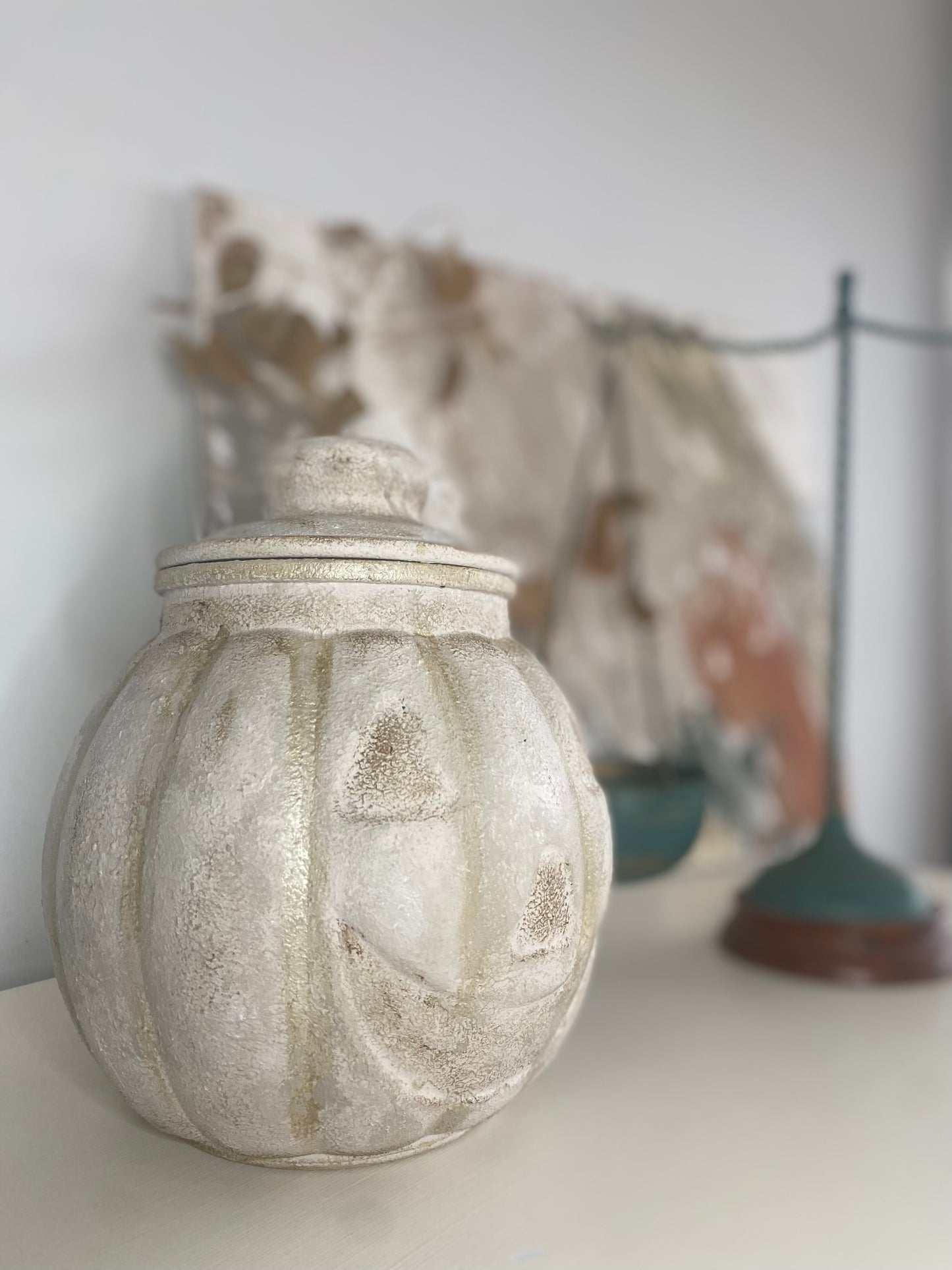 Rustic hand painted pumpkin sweet jar