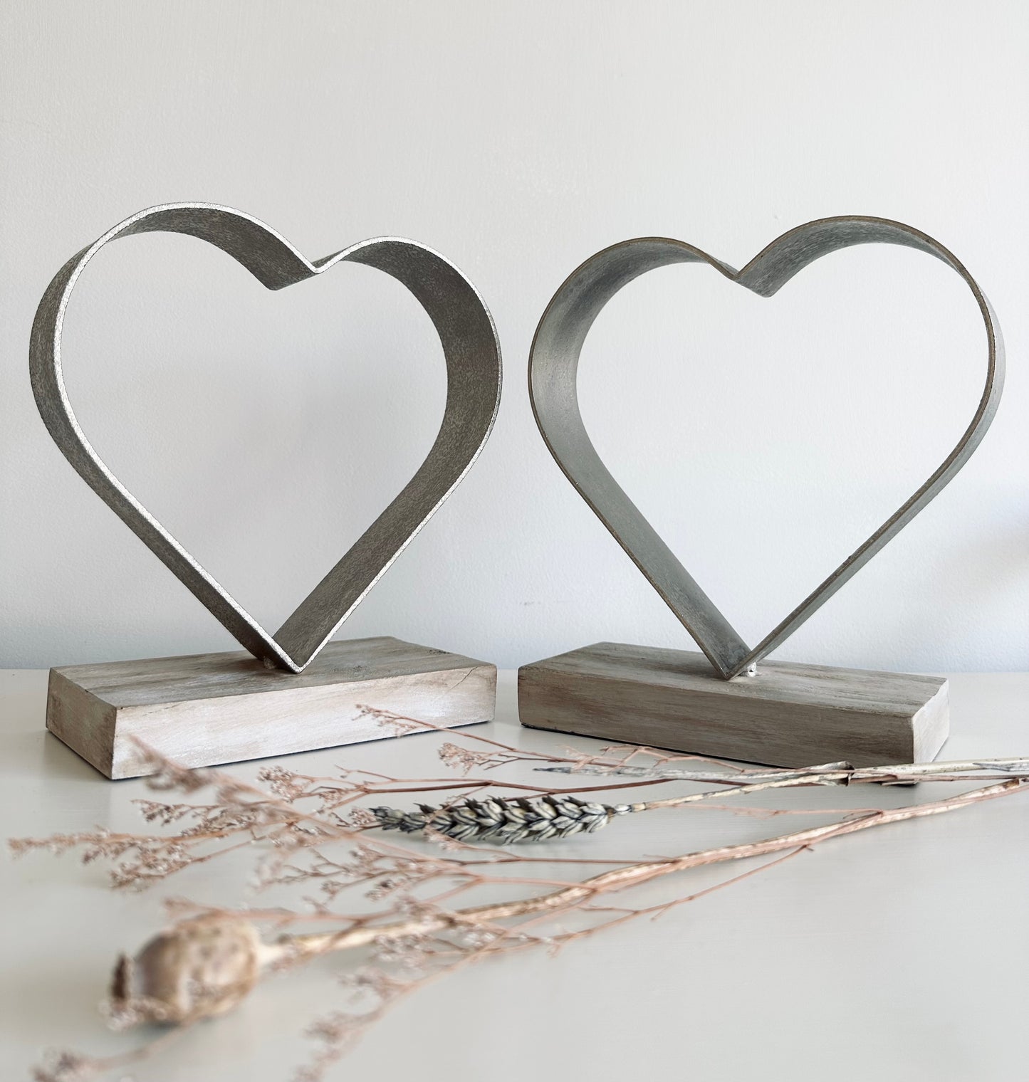 Set of two Rustic wooden love hearts