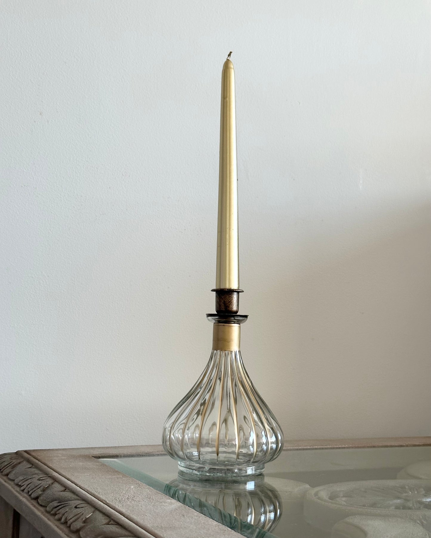 Stunning glass and gold dining candle holders