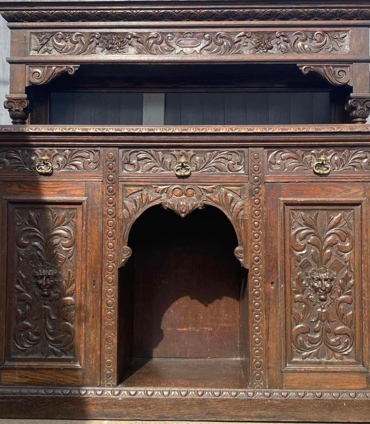 Green Man Heavily Carved Antique Sideboard