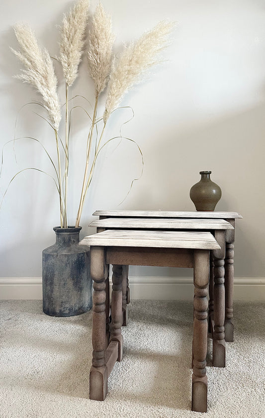 Earthy Rustic Hand Painted Nest of Tables