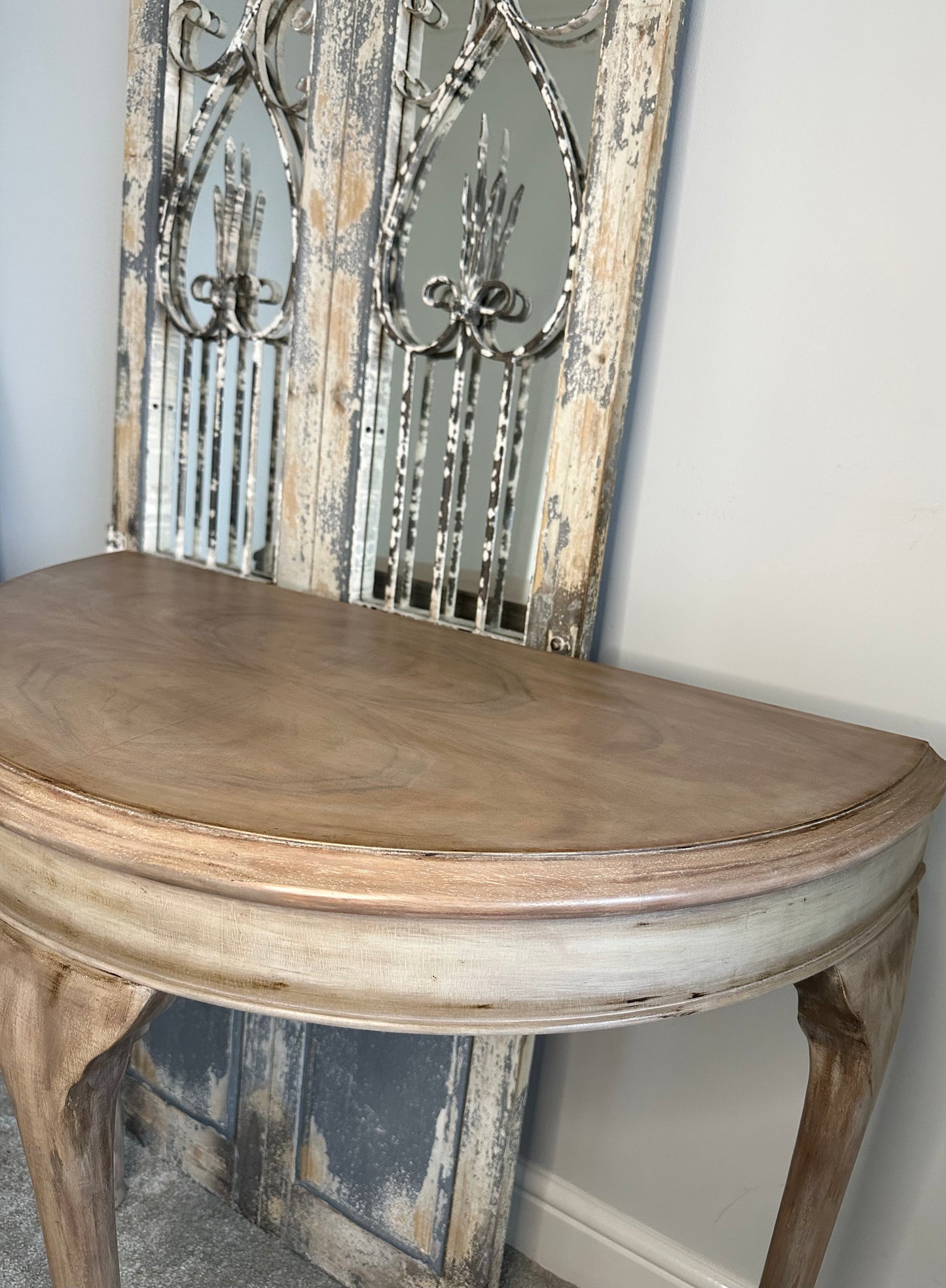 Rustic Raw Wood Demi Lune Table