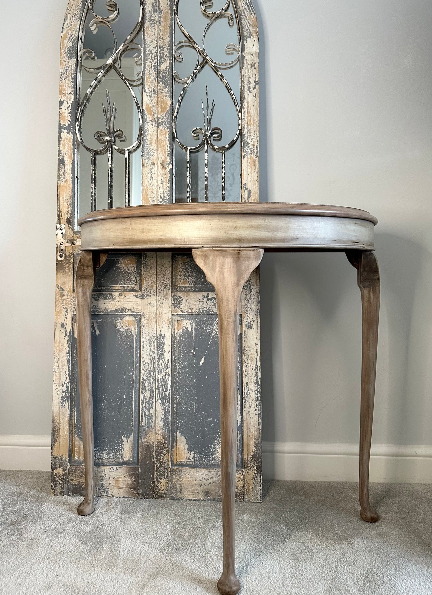 Rustic Raw Wood Demi Lune Table