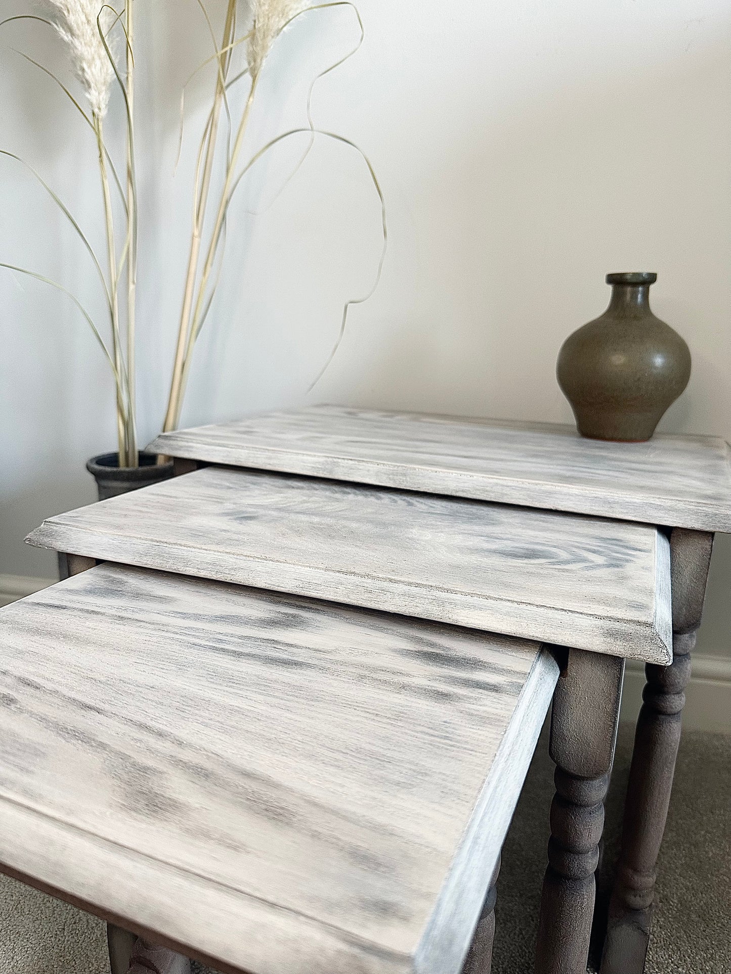 Earthy Rustic Hand Painted Nest of Tables