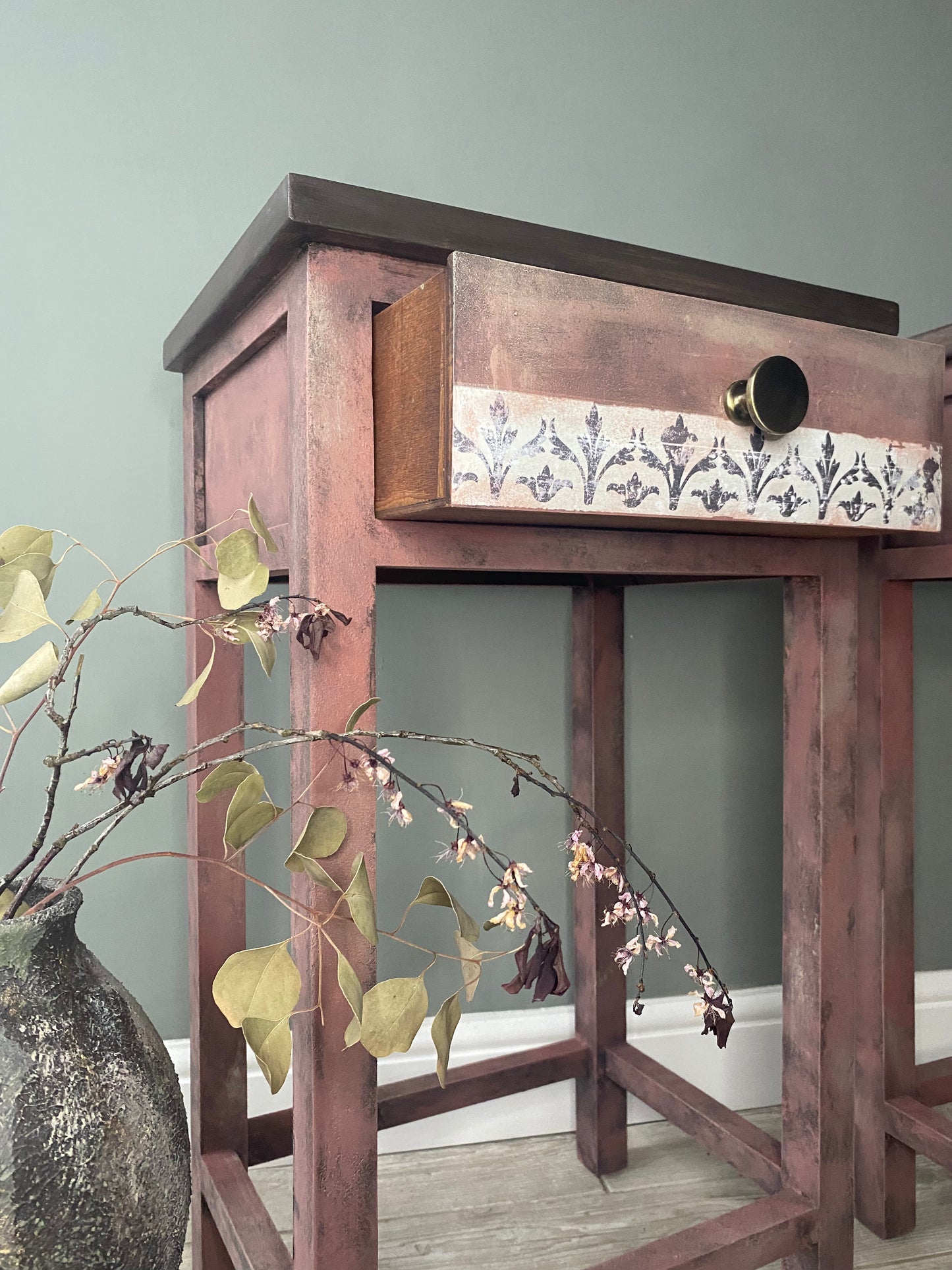 Rustic Rose Hand Painted Side Table