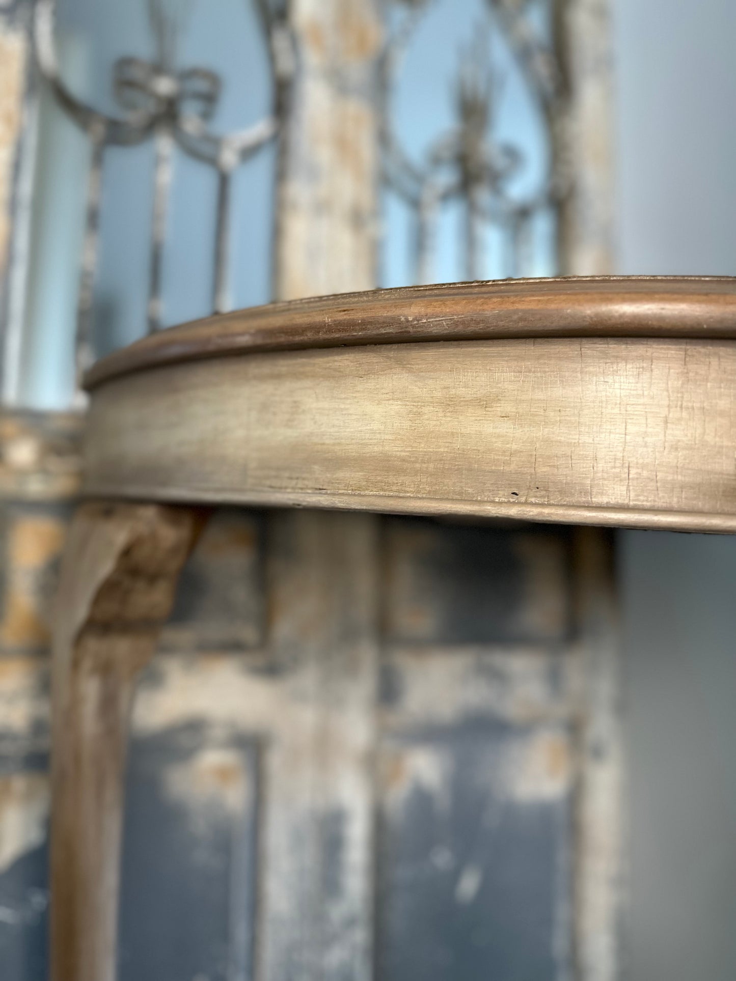 Rustic Raw Wood Demi Lune Table