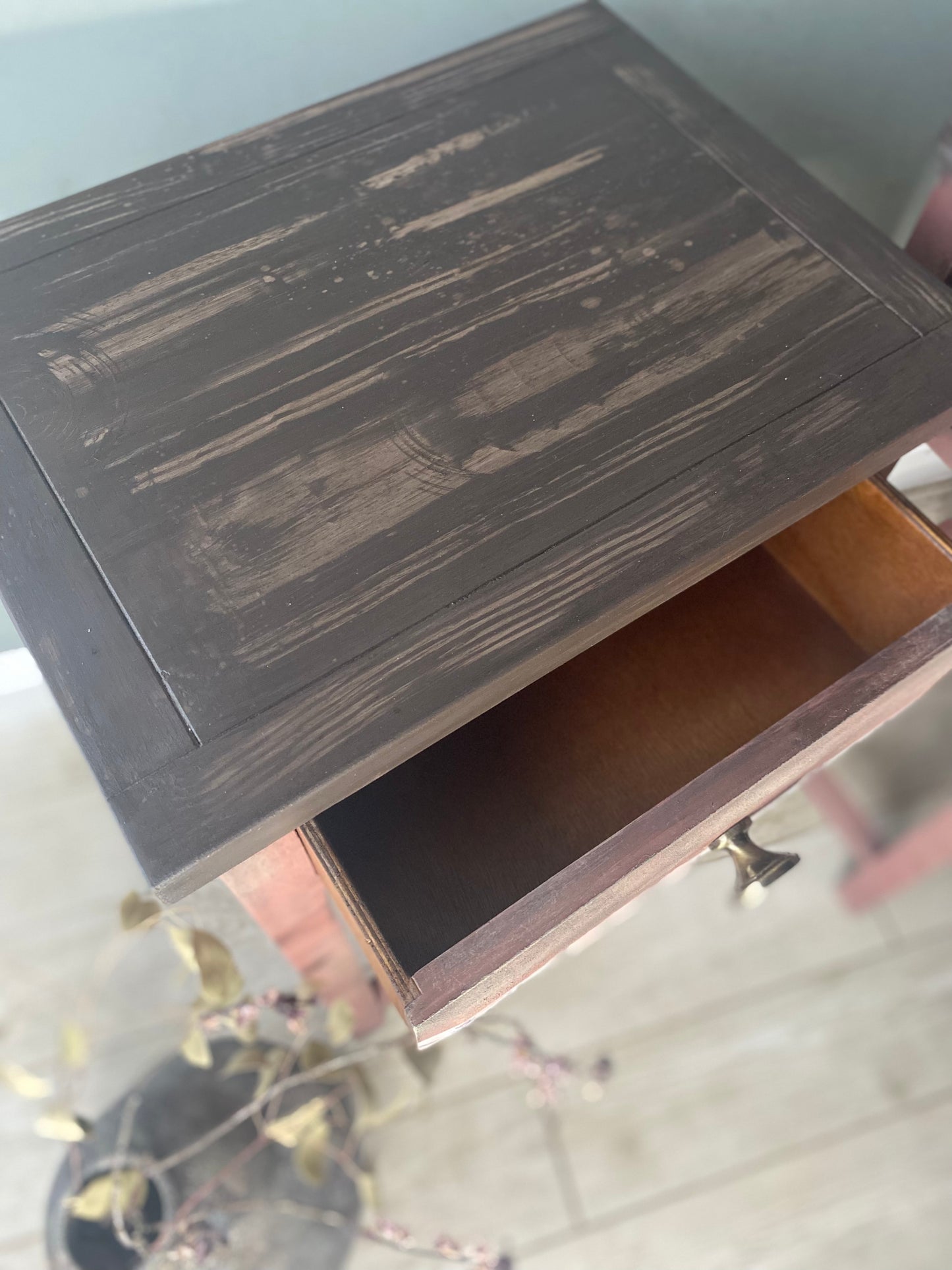 Rustic Rose Hand Painted Side Table