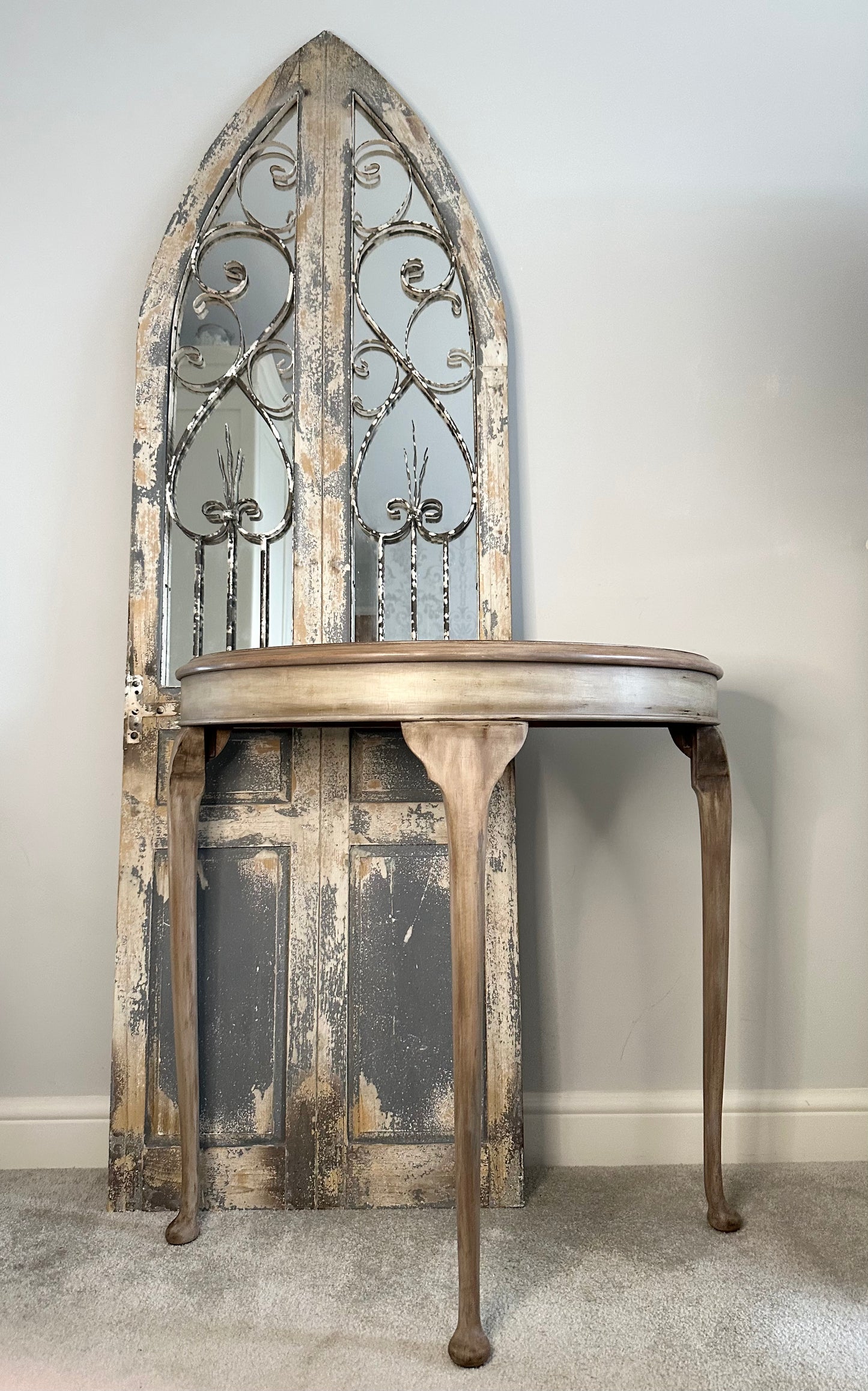 Rustic Raw Wood Demi Lune Table