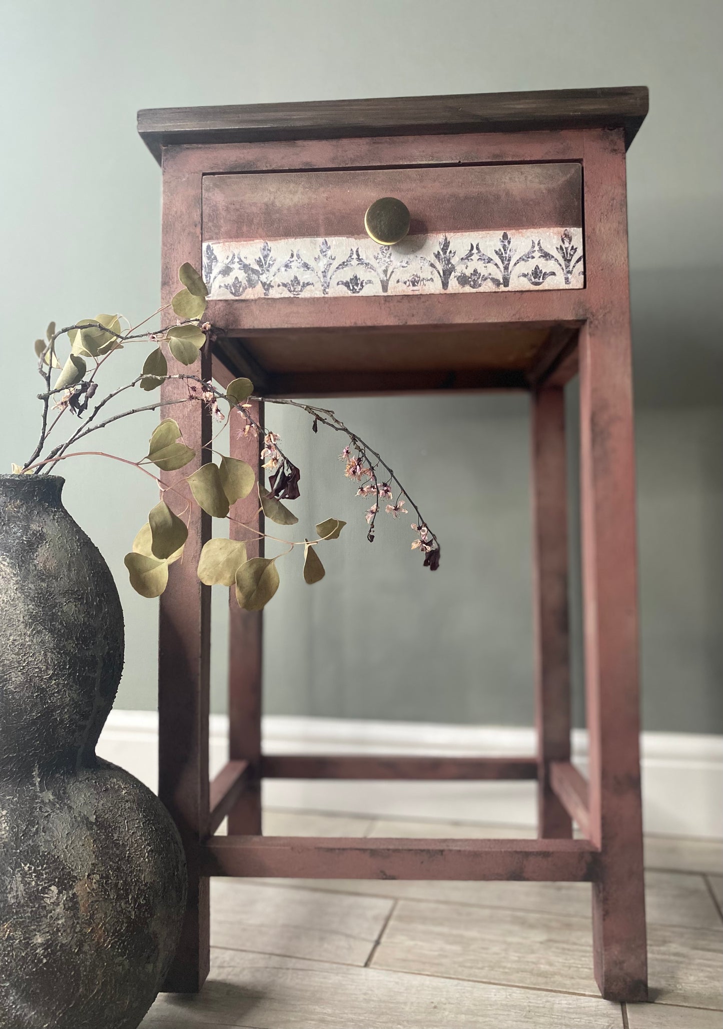 Rustic Rose Hand Painted Side Table