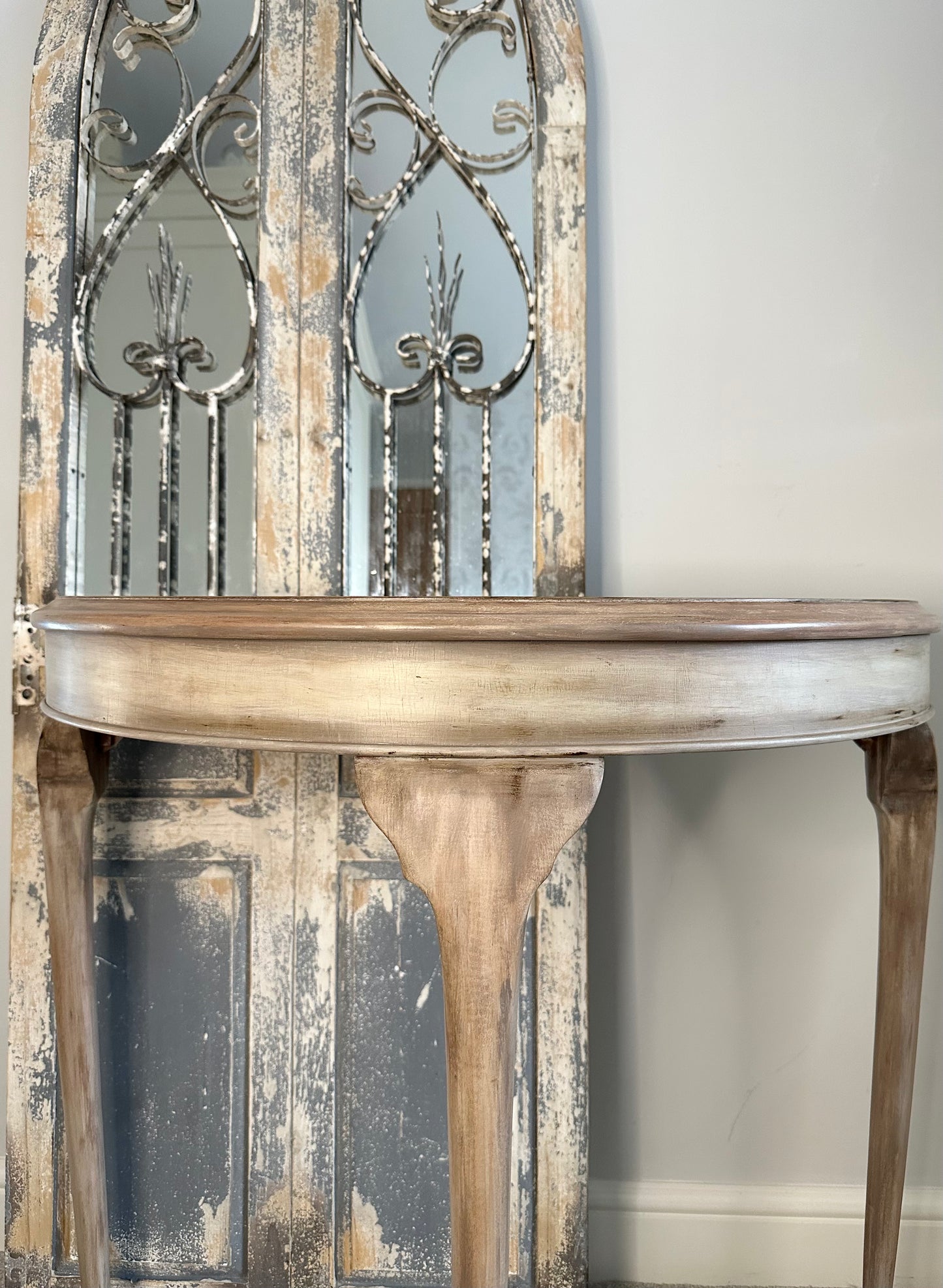Rustic Raw Wood Demi Lune Table