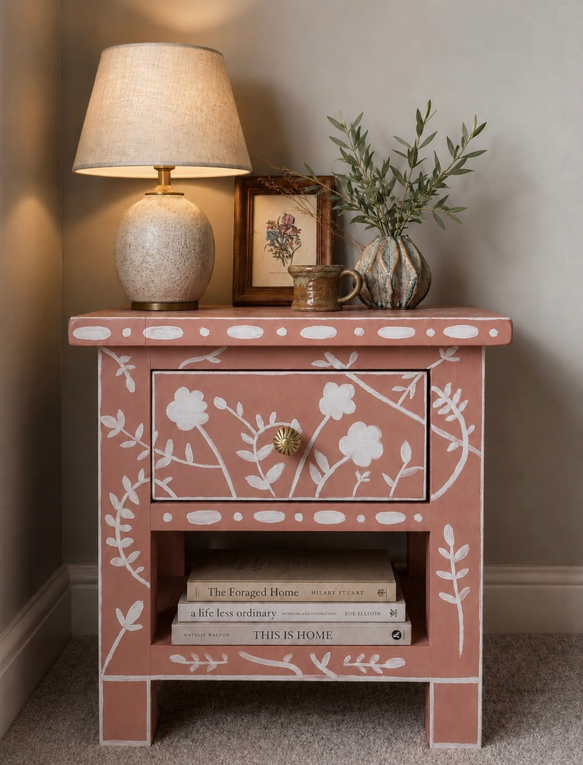 Terracotta Hand Painted Flower Side Table