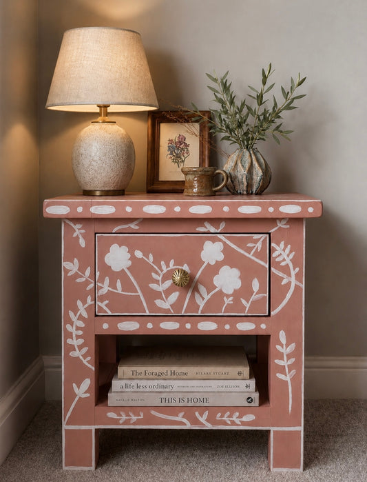 Terracotta Hand Painted Flower Side Table