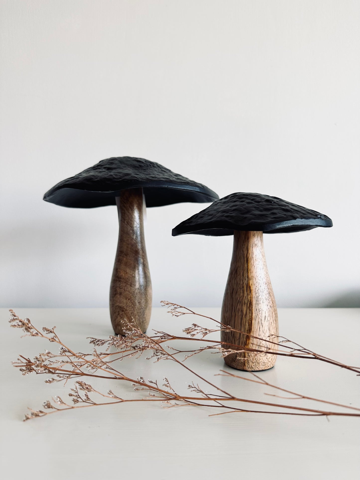 Medium Black Wooden Mushroom Toadstool