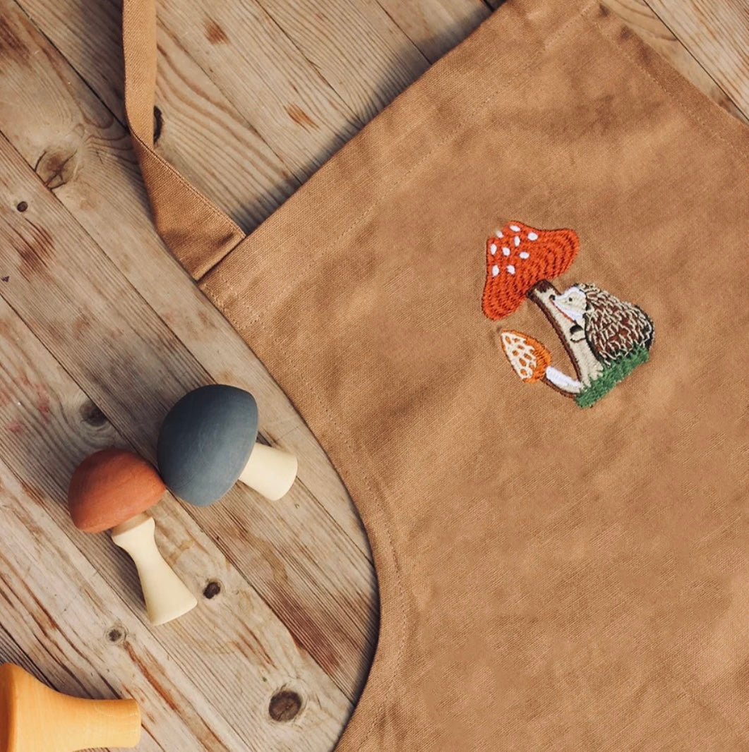 Childs Apron-Embroided Toadstools