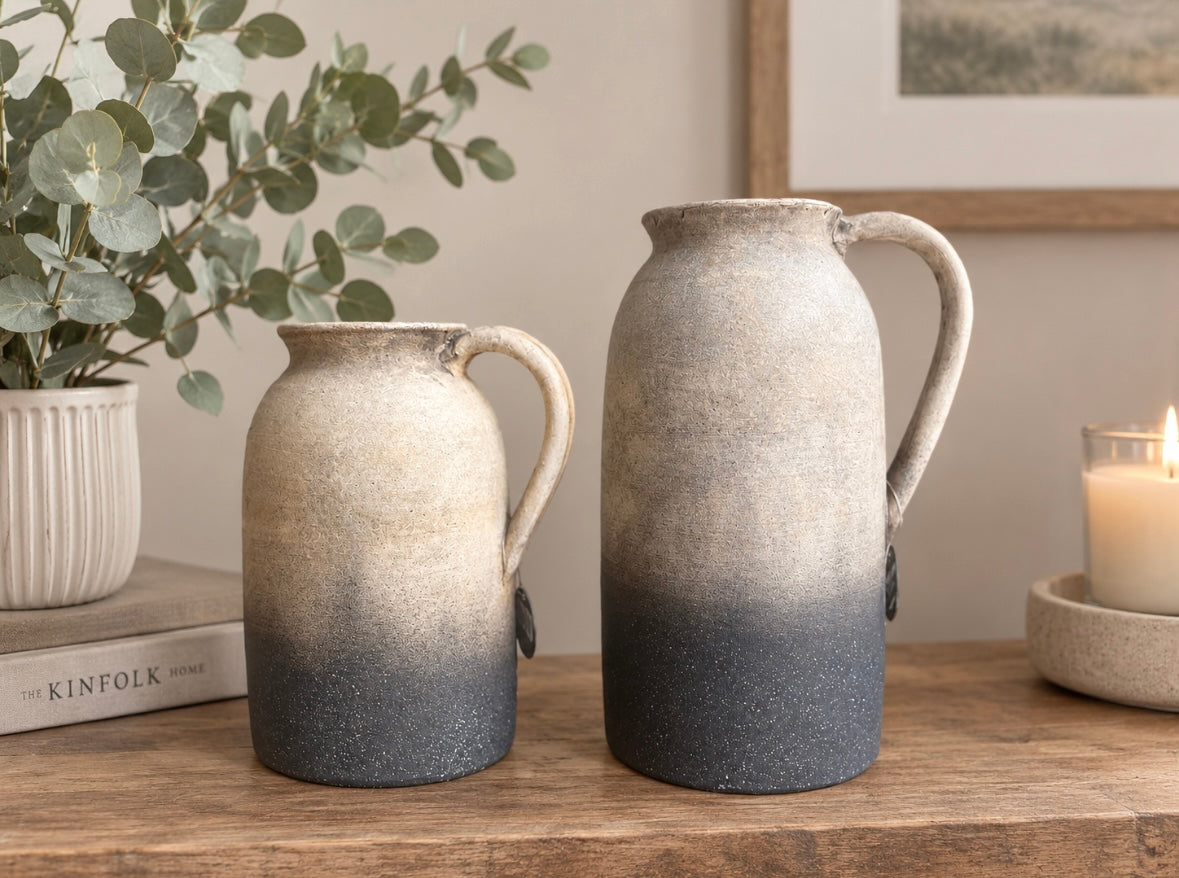 Medium Black and Beige Jug Vase