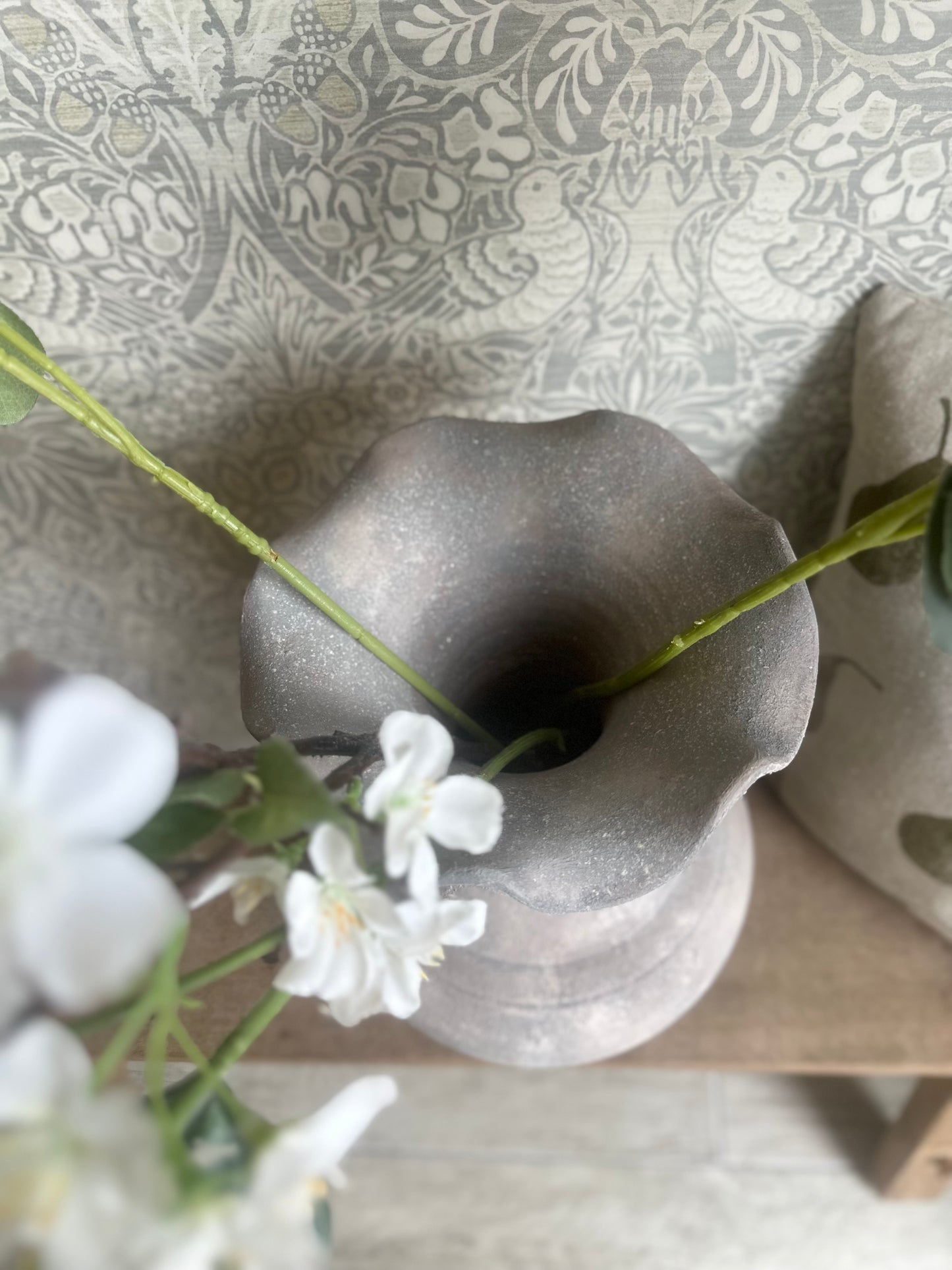 Grey Stone Effect Frill Vase