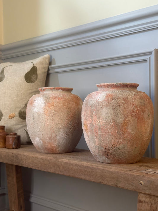 Terracotta Set of Two Rustic Vases