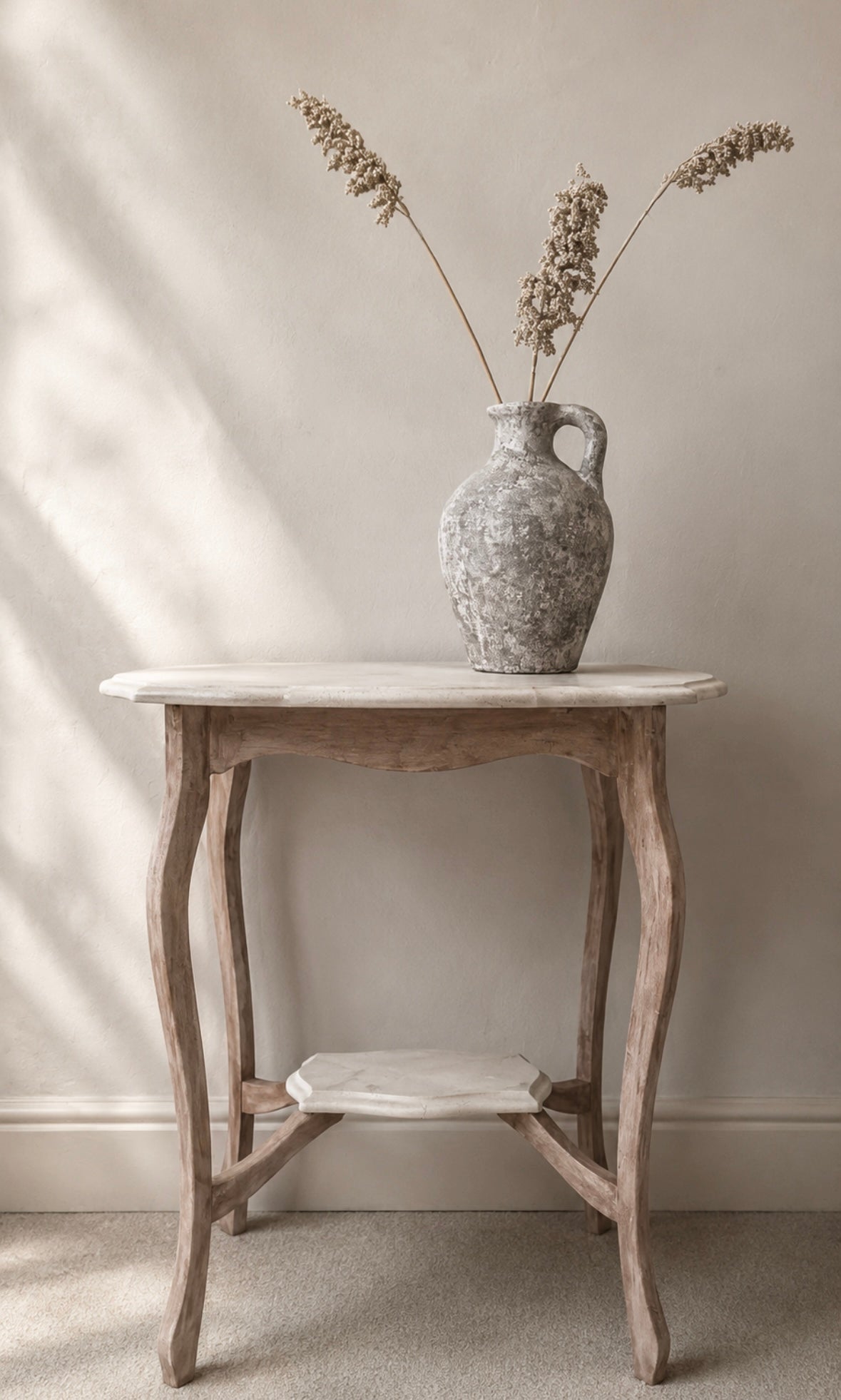 Stone Effect and Rustic Wood Side Table