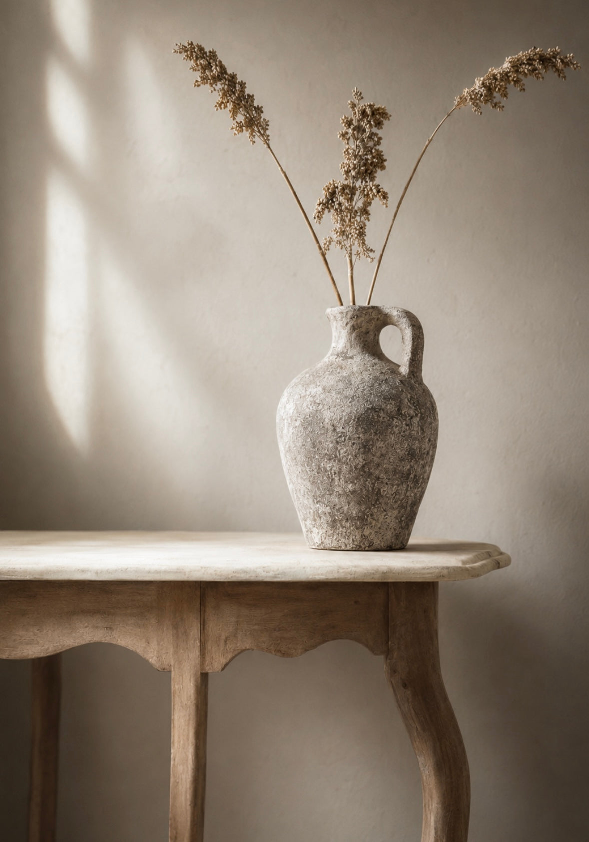 Stone Effect and Rustic Wood Side Table