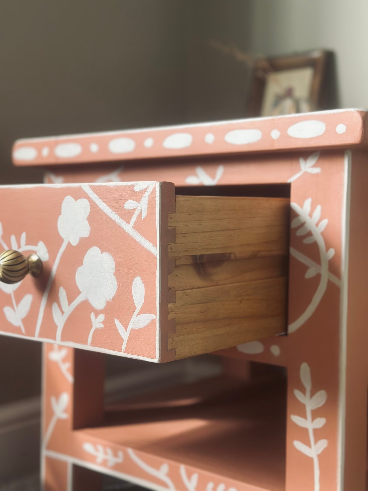 Terracotta Hand Painted Flower Side Table