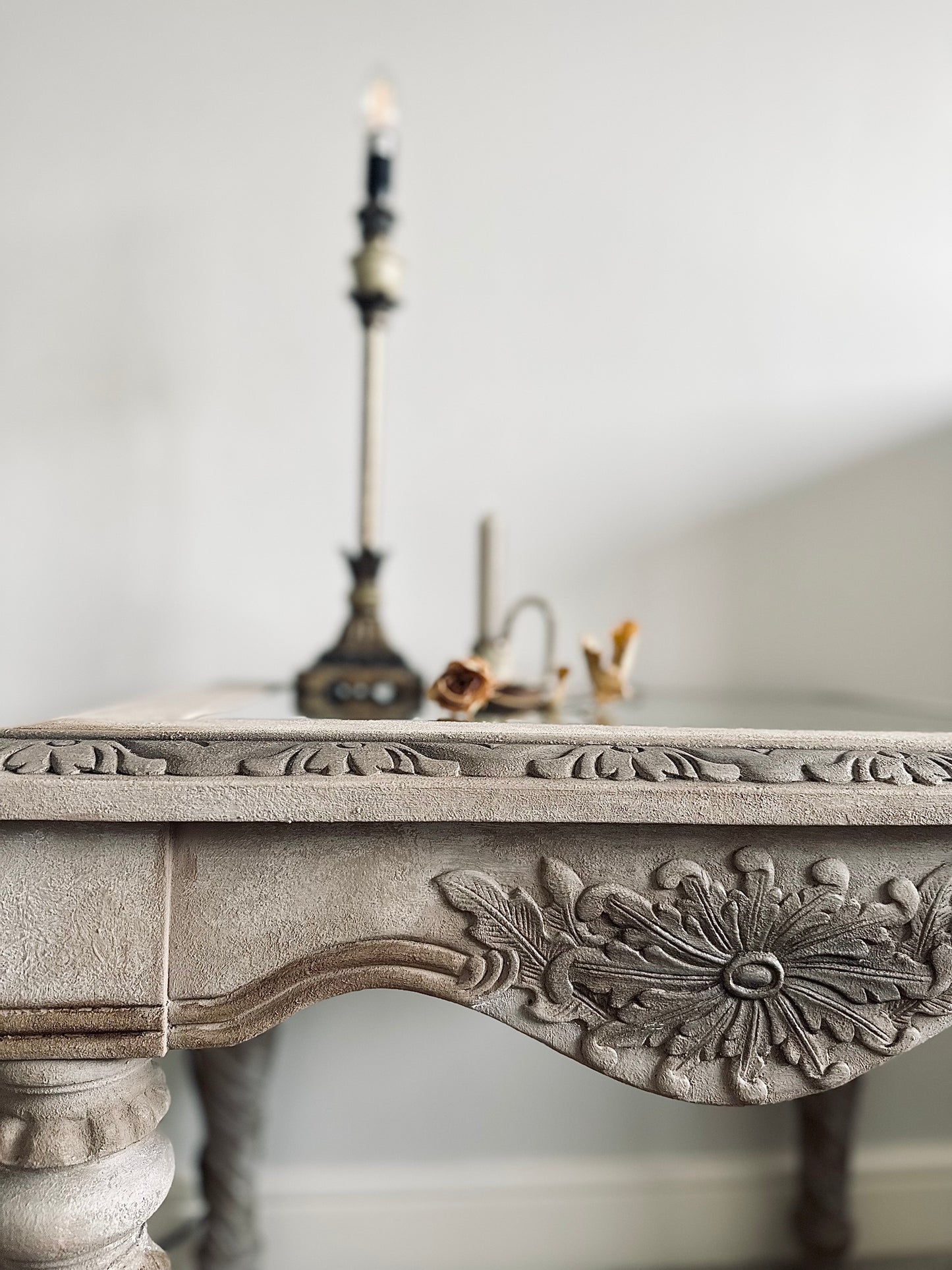 Victorian Carved Wood Glass Top Table