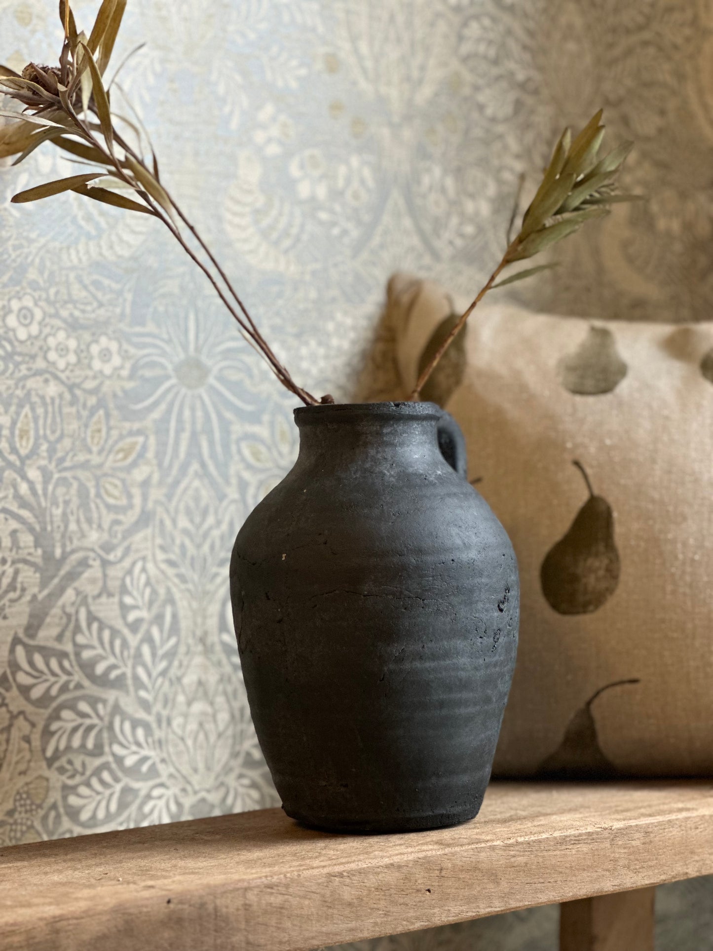 Contemporary Stone Black Pitcher Jug Vase