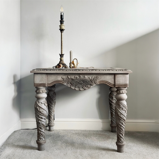 Victorian Carved Wood Glass Top Table