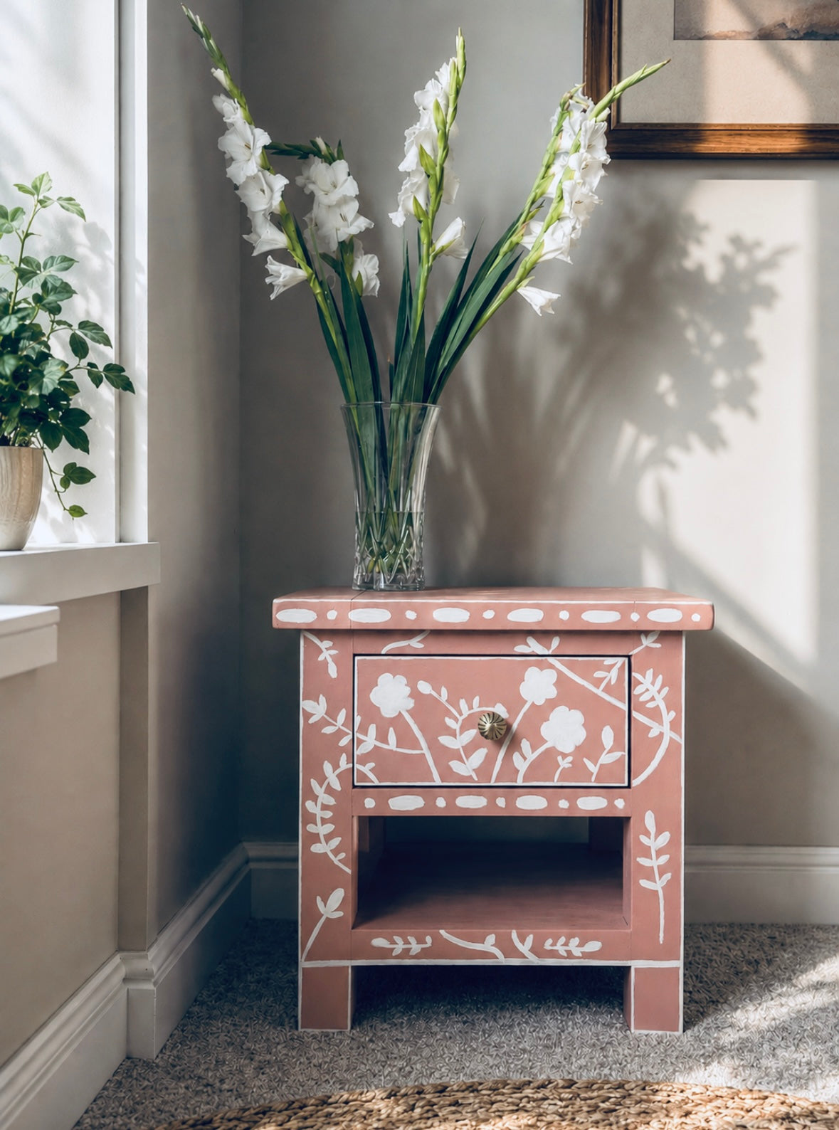 Terracotta Hand Painted Flower Side Table