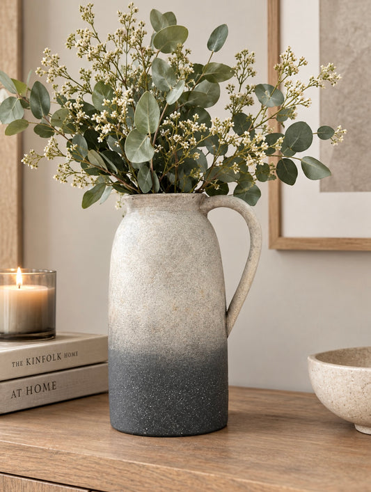 Large Rustic Black and Beige Jug Vase