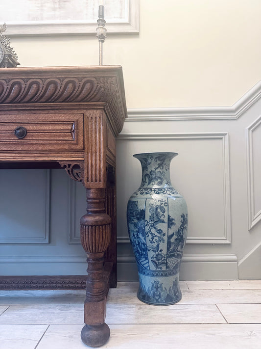 Stunning Vintage Blue Chinoiserie Floor Vase