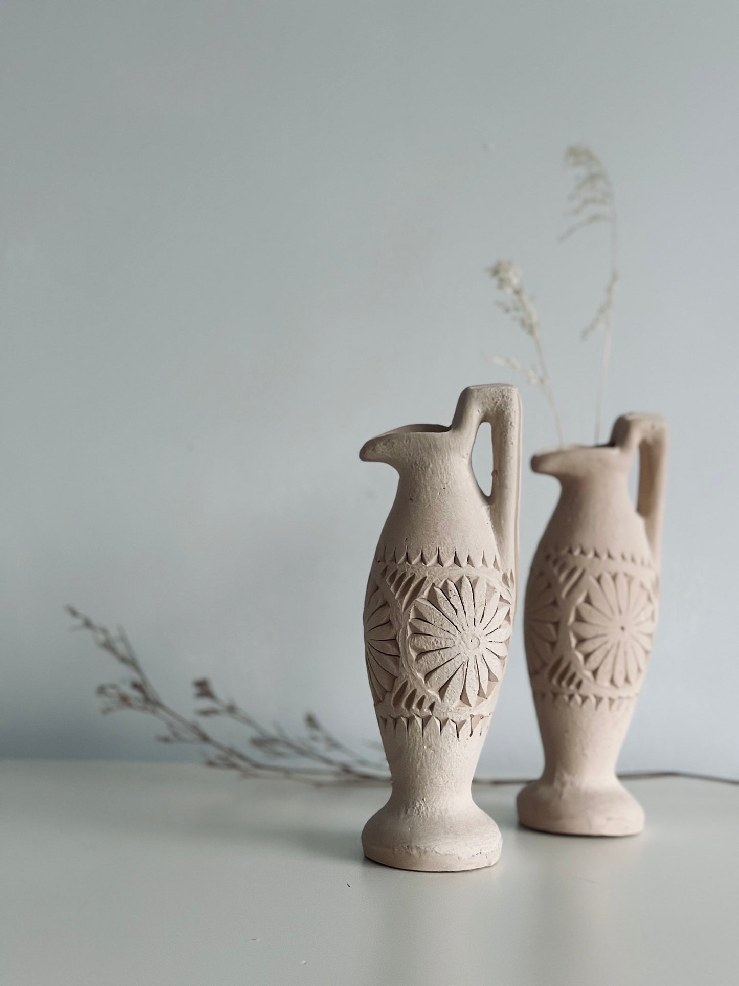 Hand Carved Greek Pottery Vases