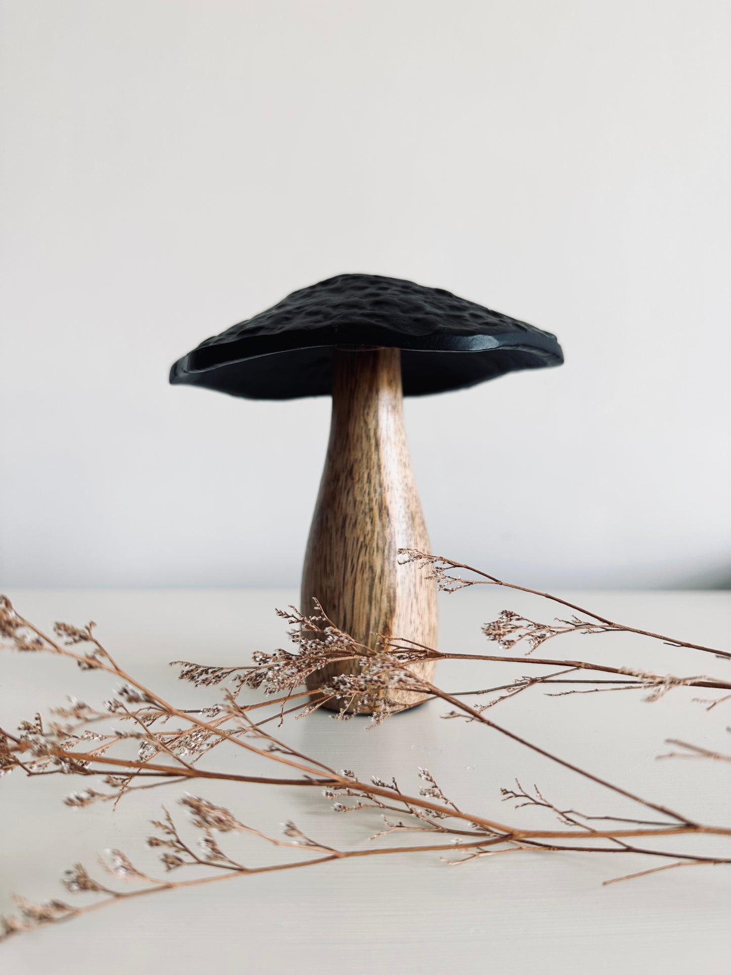Medium Black Wooden Mushroom Toadstool