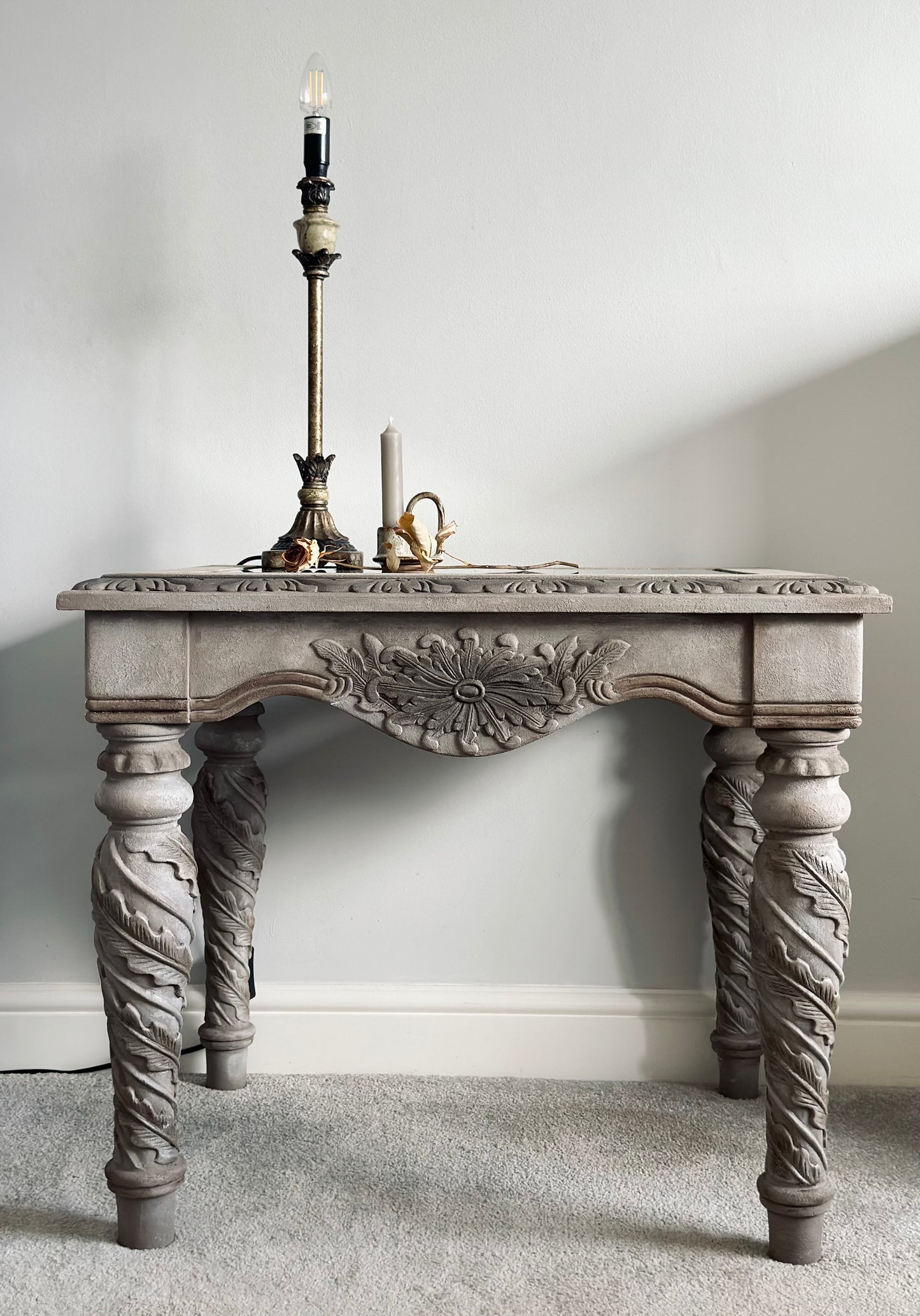 Victorian Carved Wood Glass Top Table